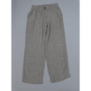 BRIGGS Pants Women Size M Beige Wide Leg Ankle Linen Blend Elastic Waist Beach